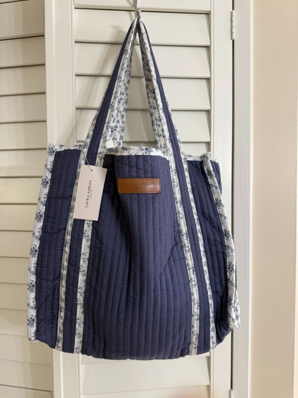 Laura Ashley Solid Biana China Rose Cotton Quilted Floral Tote Bag NWT